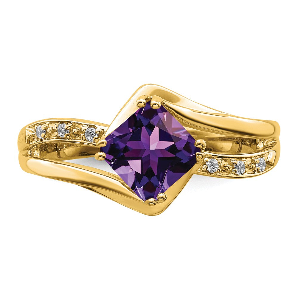 Solid 14k Yellow Gold Simulated Amethyst and CZ Ring