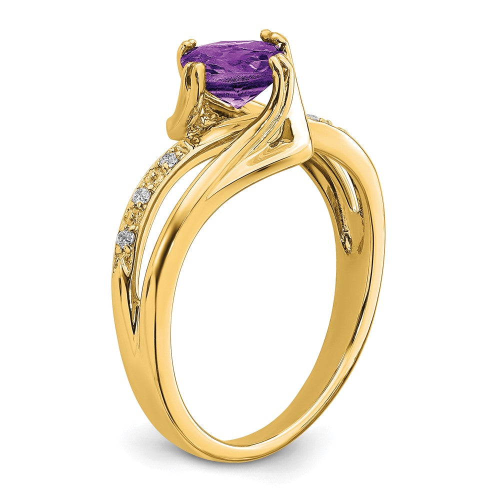 Solid 14k Yellow Gold Simulated Amethyst and CZ Ring