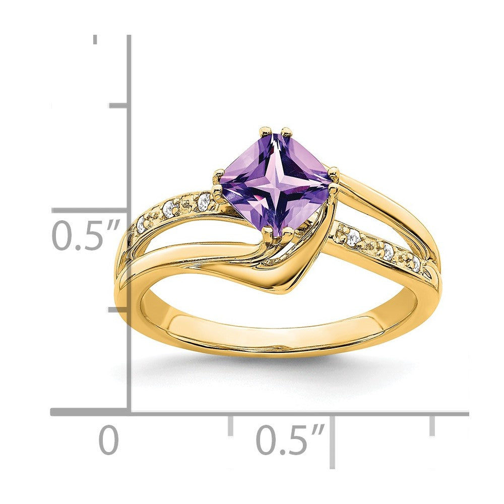 Solid 14k Yellow Gold Simulated Amethyst and CZ Ring