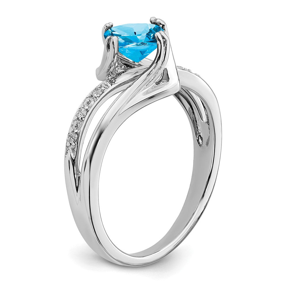 Solid 14k White Gold Simulated Blue Topaz and CZ Ring