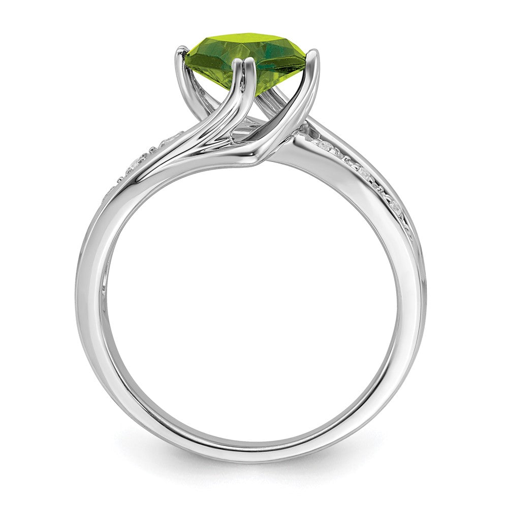 Solid 14k White Gold Simulated Peridot and CZ Ring