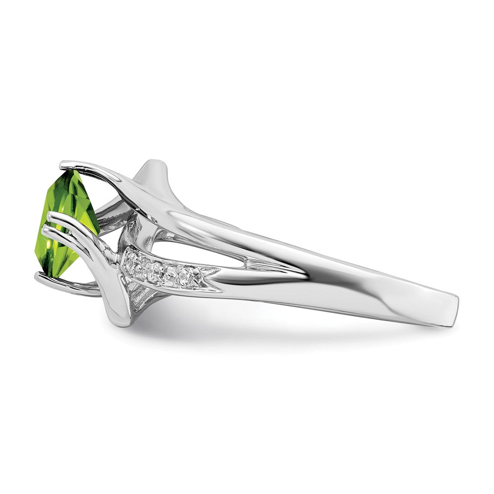 14k White Gold Peridot and Real Diamond Ring