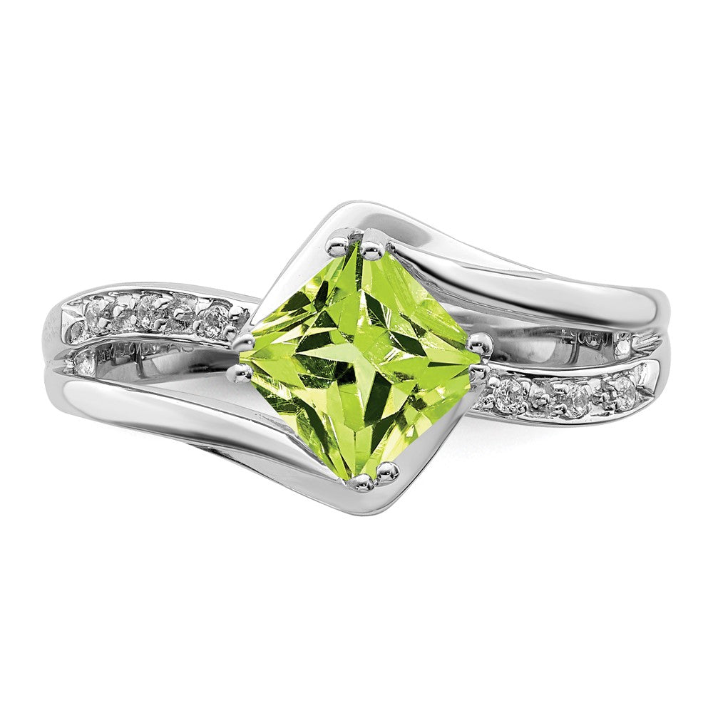 14k White Gold Peridot and Real Diamond Ring