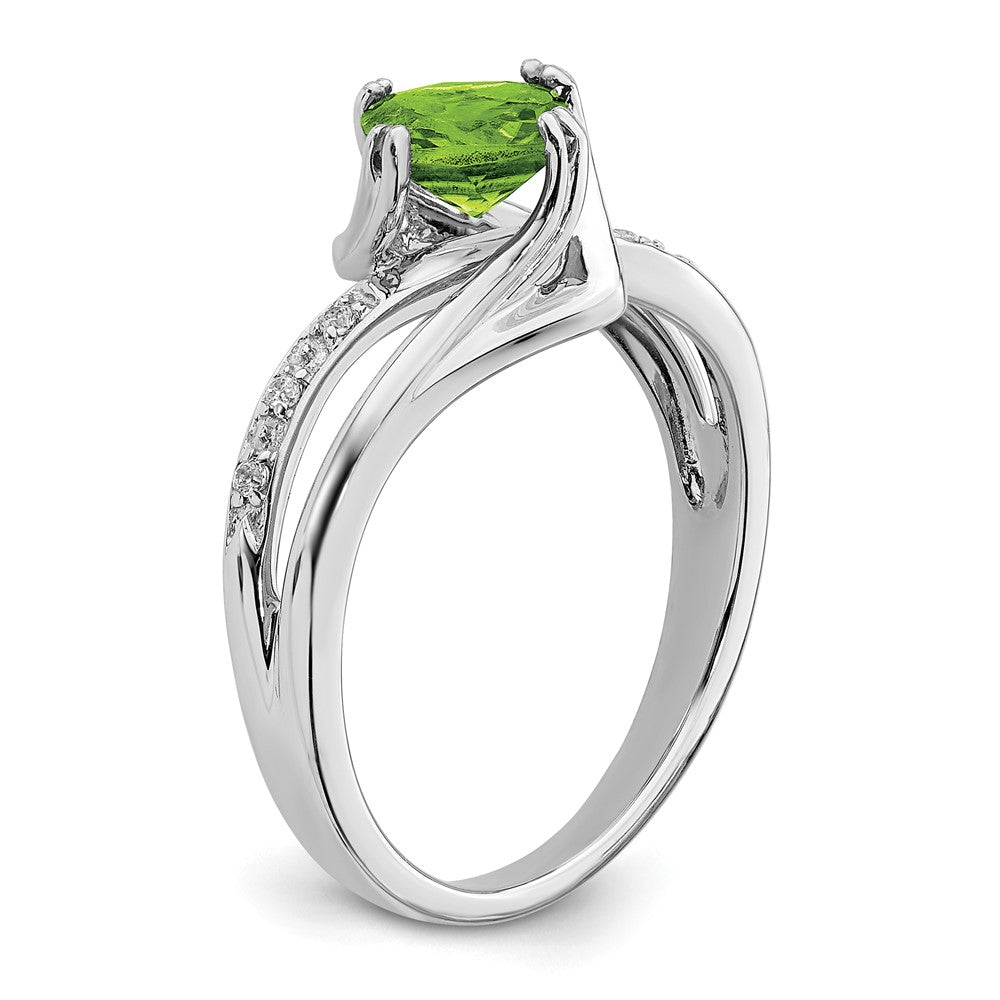 14k White Gold Peridot and Real Diamond Ring