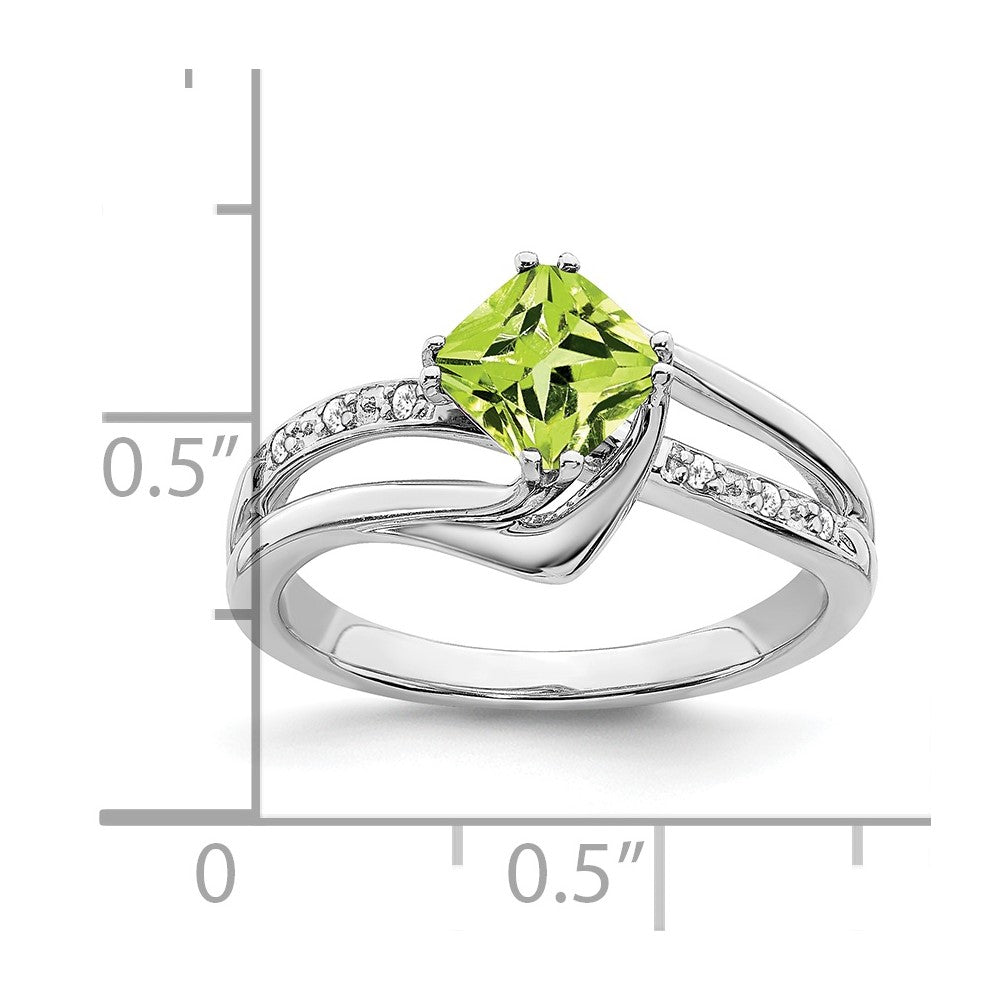 Solid 14k White Gold Simulated Peridot and CZ Ring