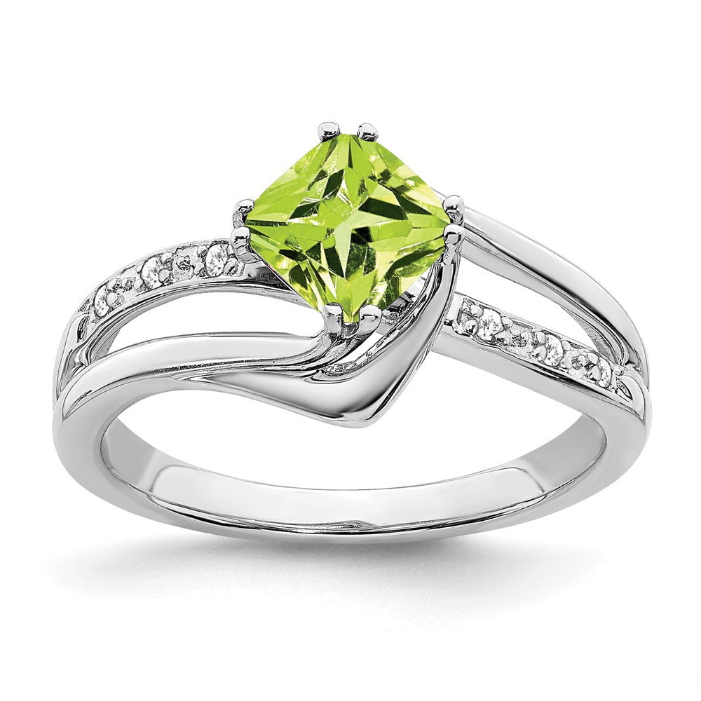 Solid 14k White Gold Simulated Peridot and CZ Ring