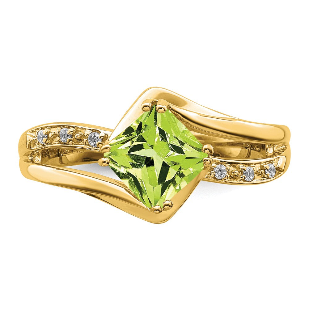 14K Yellow Gold Peridot and Real Diamond Ring