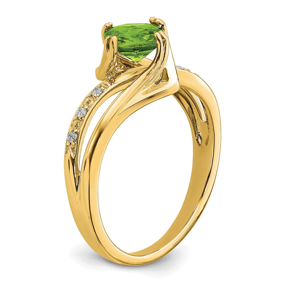 14K Yellow Gold Peridot and Real Diamond Ring