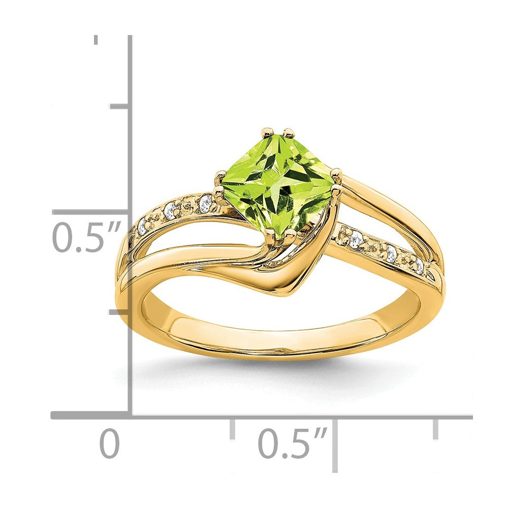 14K Yellow Gold Peridot and Real Diamond Ring