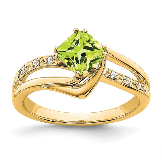 Solid 14k Yellow Gold Simulated Peridot and CZ Ring