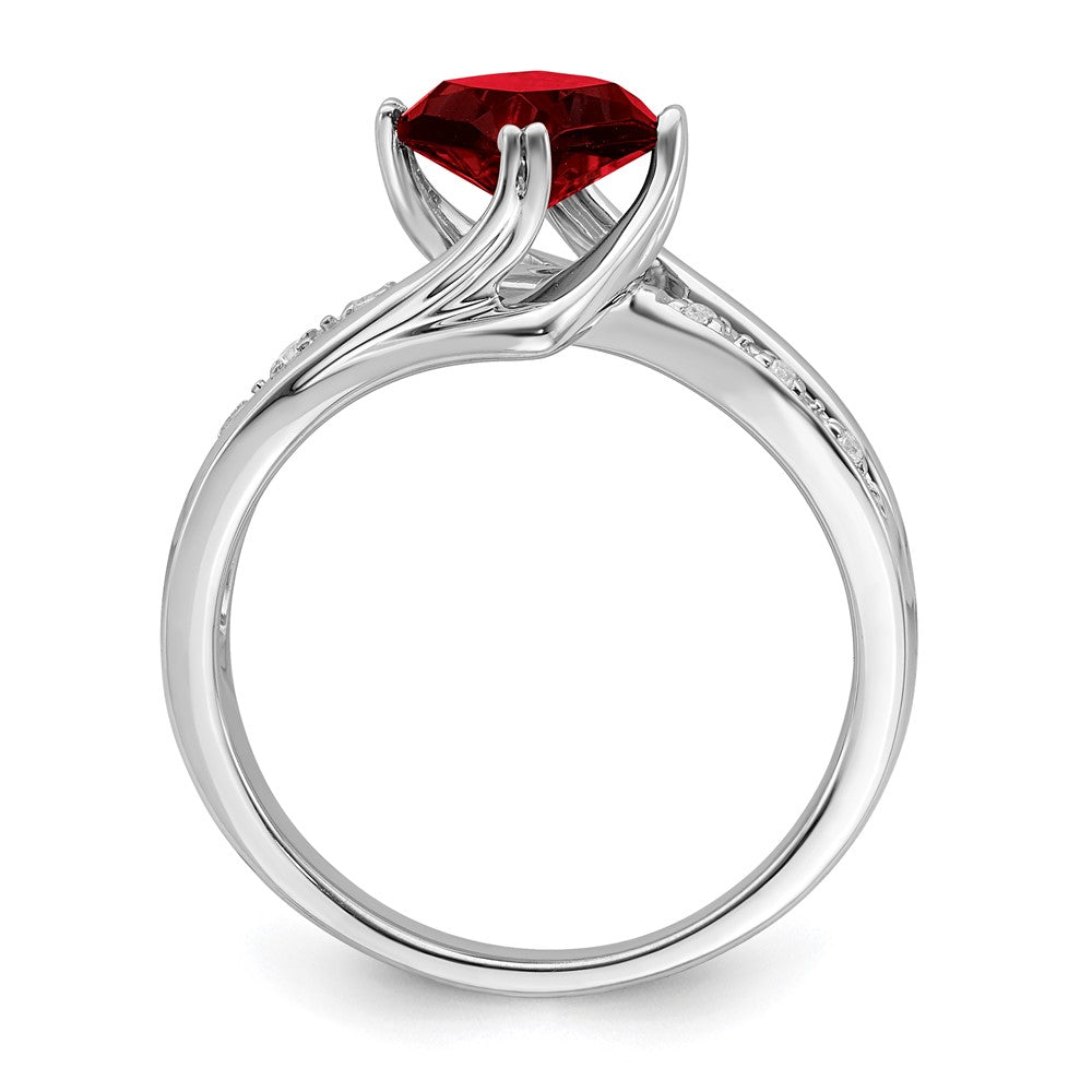 14k White Gold Created Ruby and Real Diamond Ring