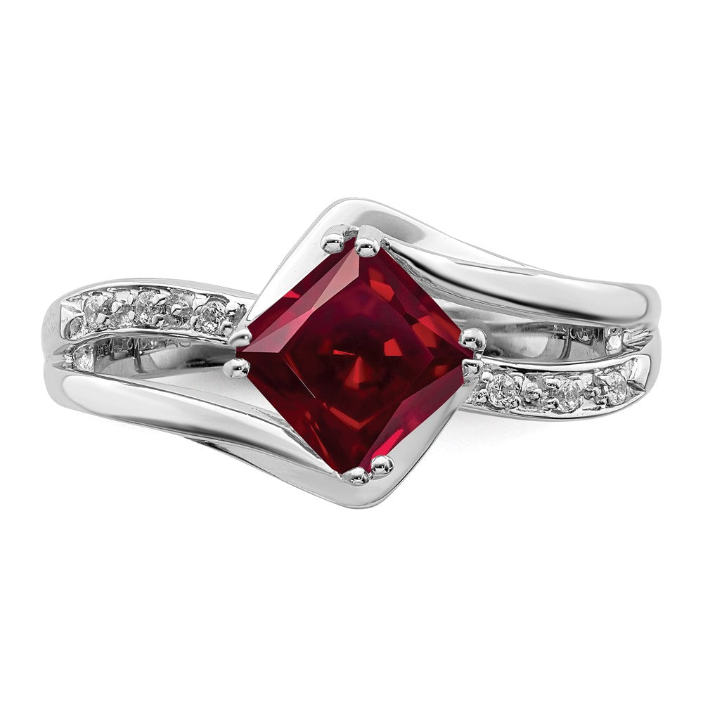 14k White Gold Created Ruby and Real Diamond Ring