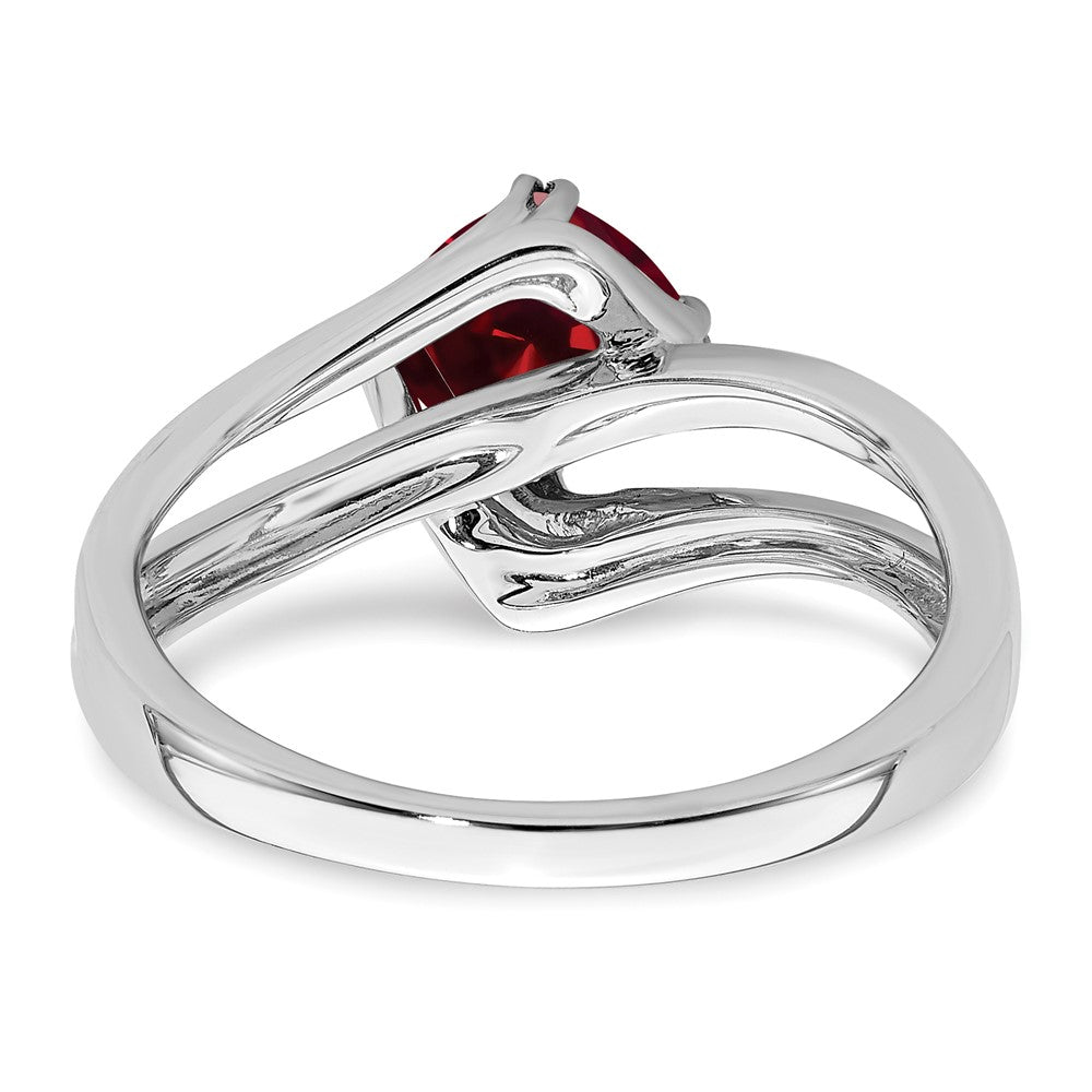 14k White Gold Created Ruby and Real Diamond Ring