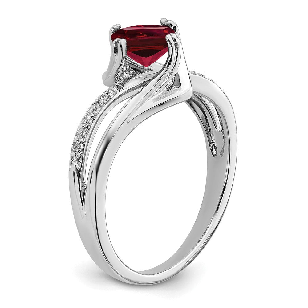 14k White Gold Created Ruby and Real Diamond Ring