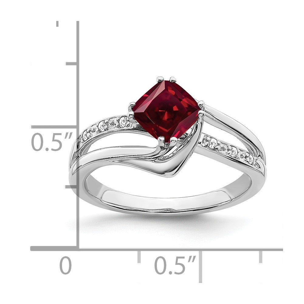 14k White Gold Created Ruby and Real Diamond Ring