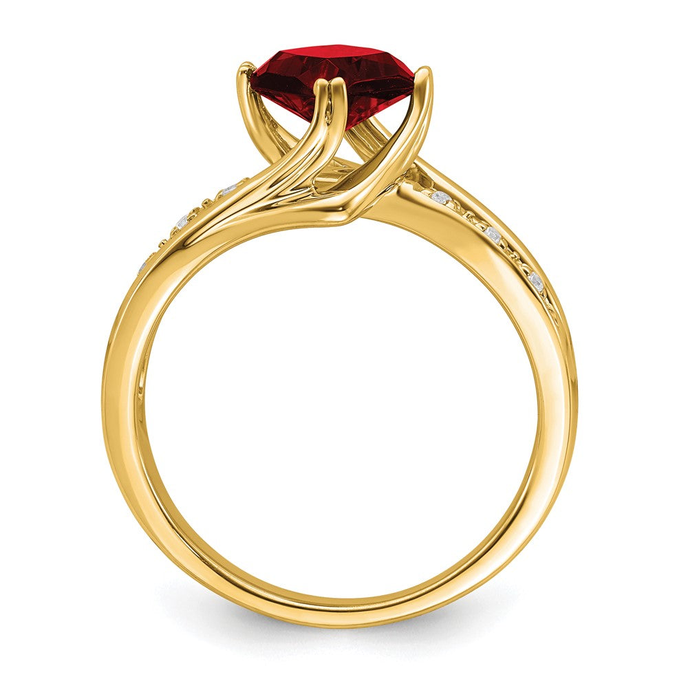 14K Yellow Gold Created Ruby and Real Diamond Ring