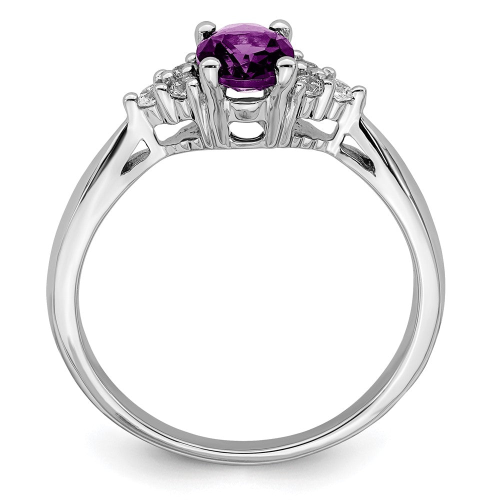 Solid 14k White Gold Simulated Amethyst and CZ Ring