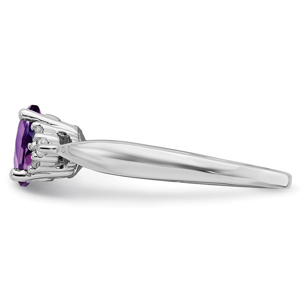 Solid 14k White Gold Simulated Amethyst and CZ Ring