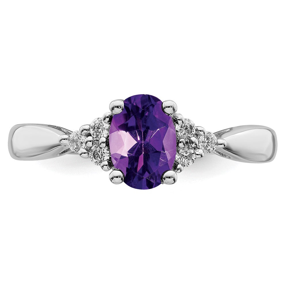 Solid 14k White Gold Simulated Amethyst and CZ Ring