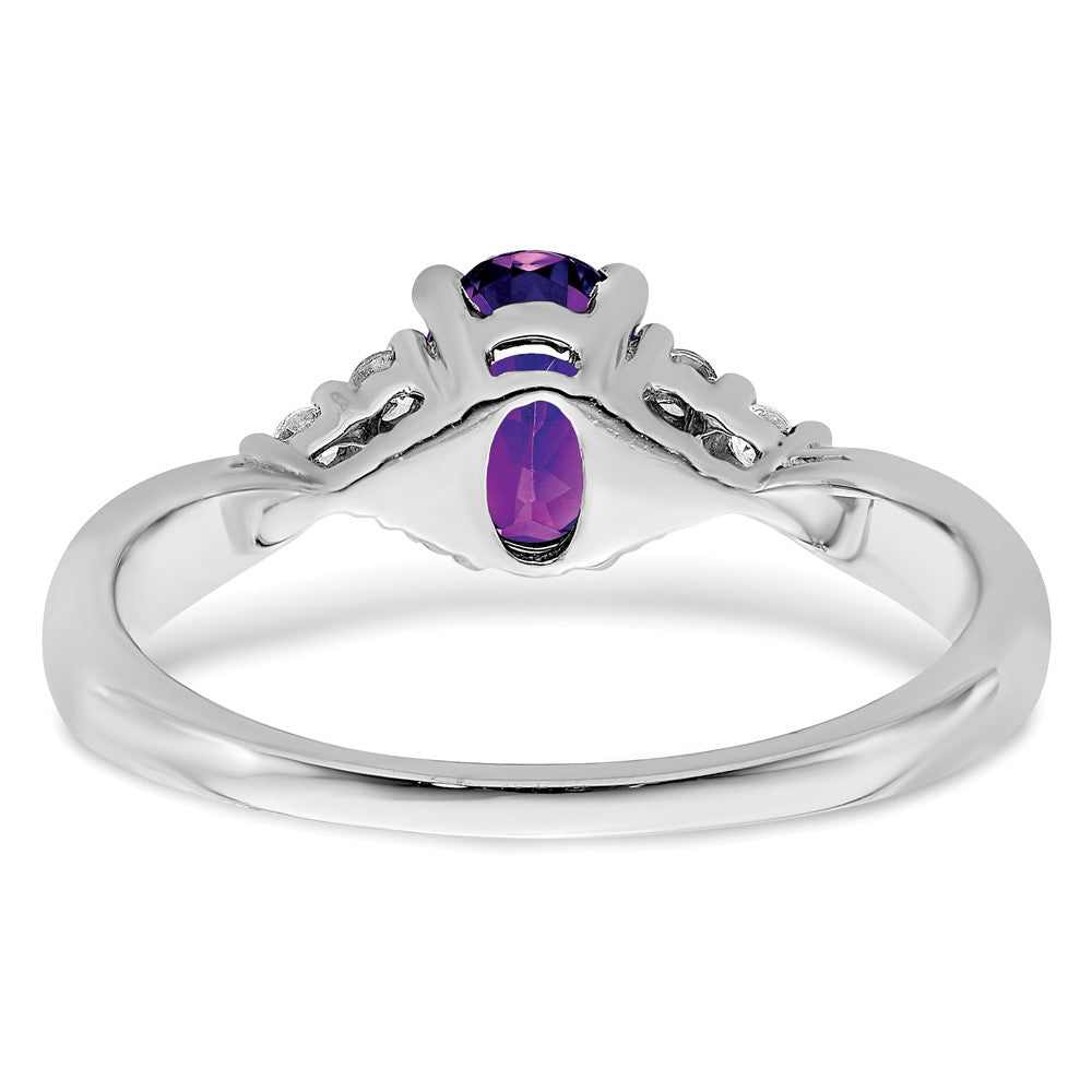 Solid 14k White Gold Simulated Amethyst and CZ Ring