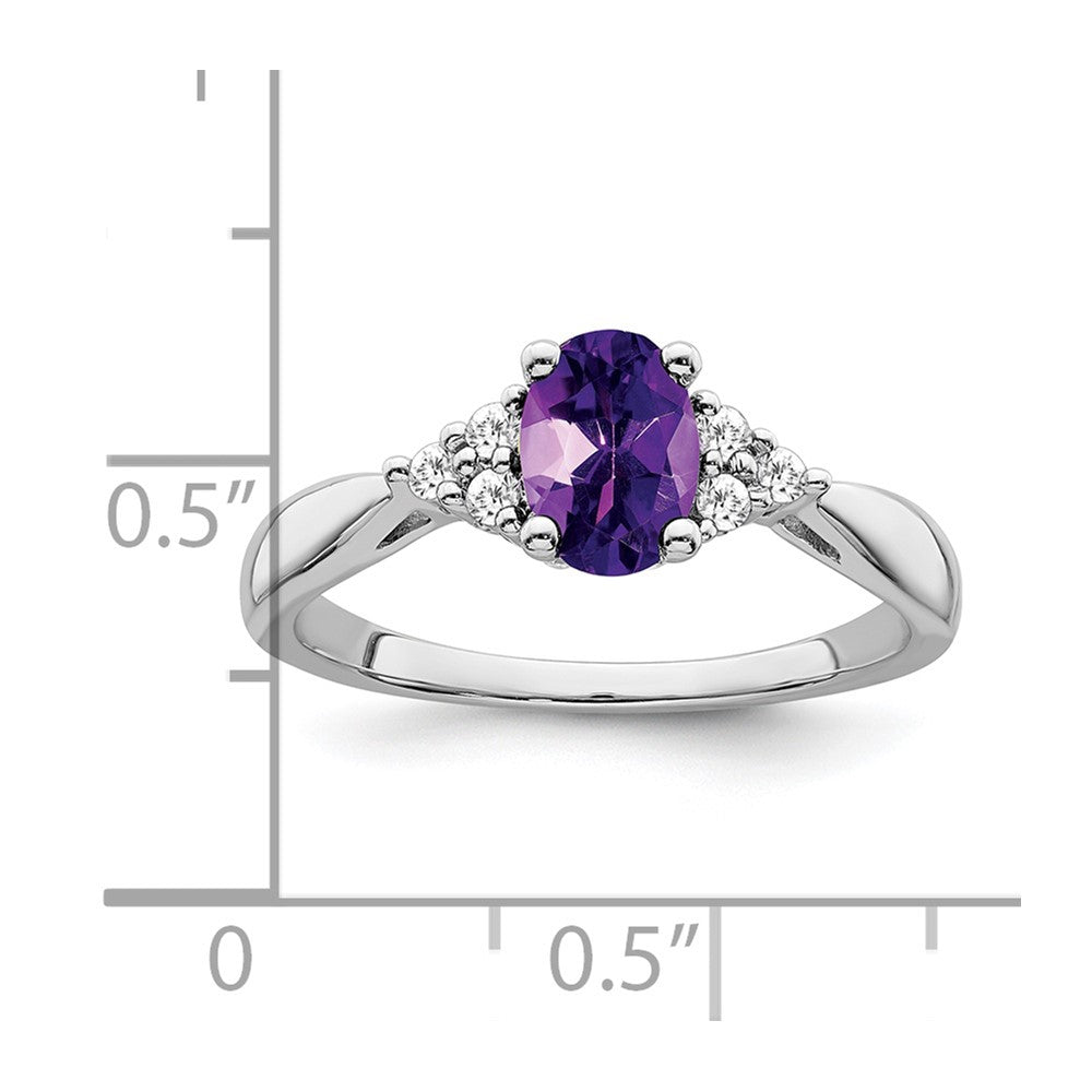 Solid 14k White Gold Simulated Amethyst and CZ Ring