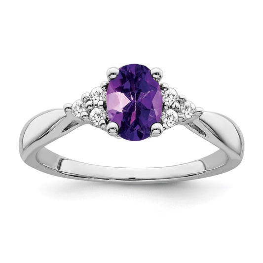 Solid 14k White Gold Simulated Amethyst and CZ Ring