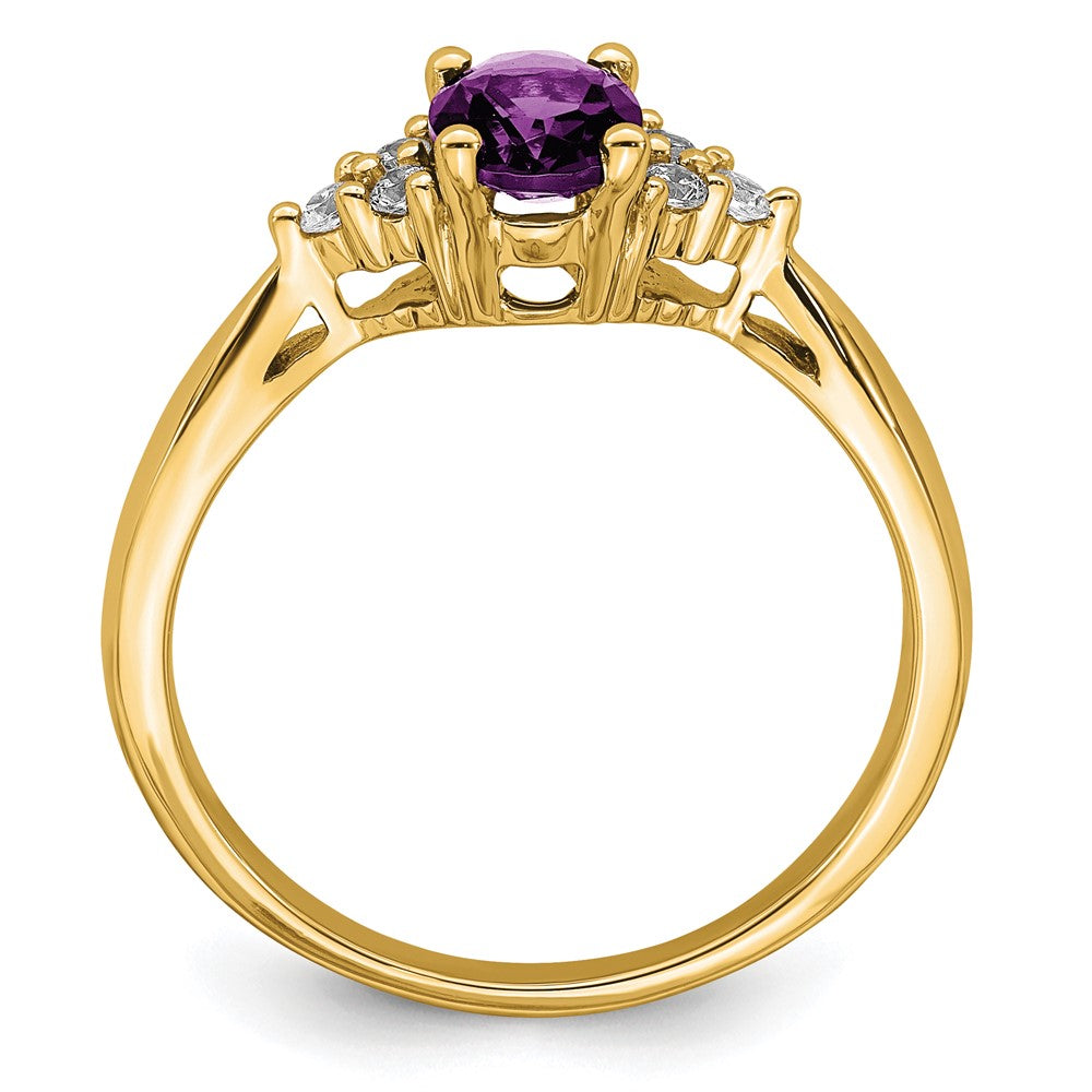 Solid 14k Yellow Gold Simulated Amethyst and CZ Ring