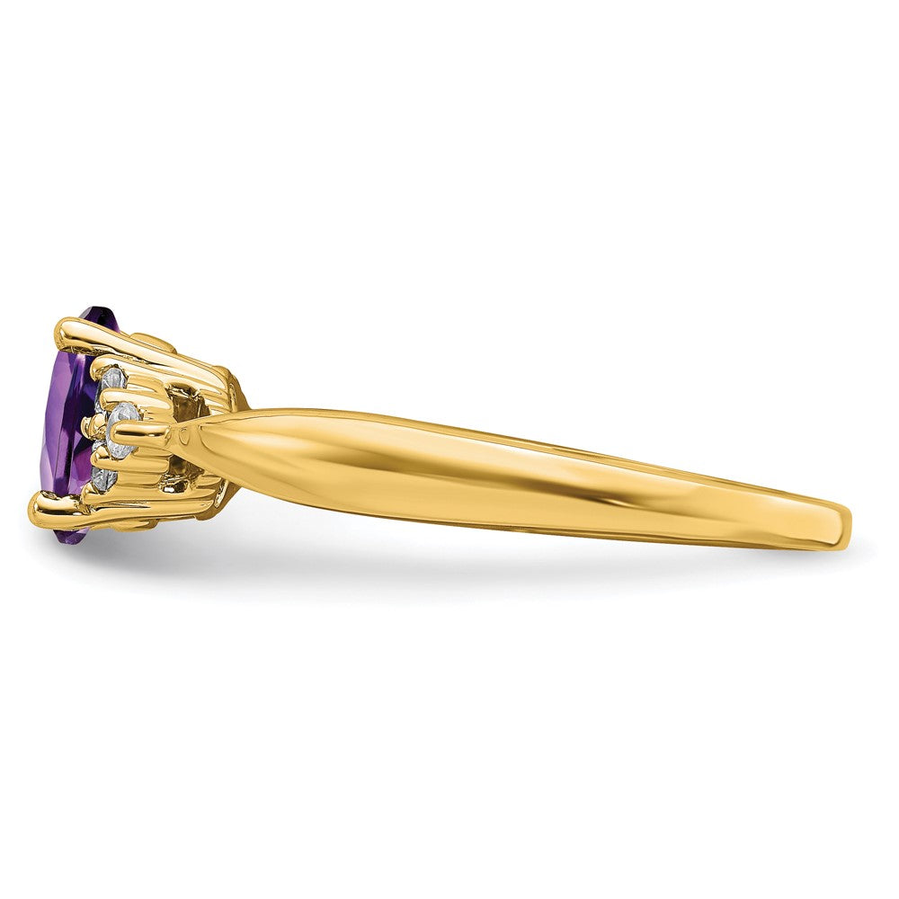 Solid 14k Yellow Gold Simulated Amethyst and CZ Ring