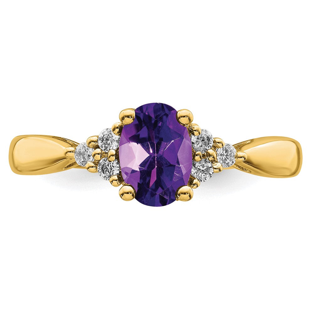 Solid 14k Yellow Gold Simulated Amethyst and CZ Ring