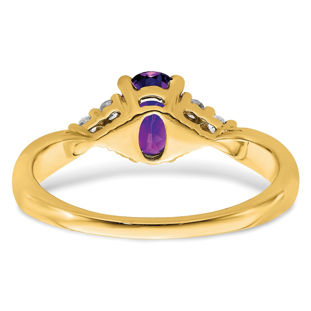 Solid 14k Yellow Gold Simulated Amethyst and CZ Ring