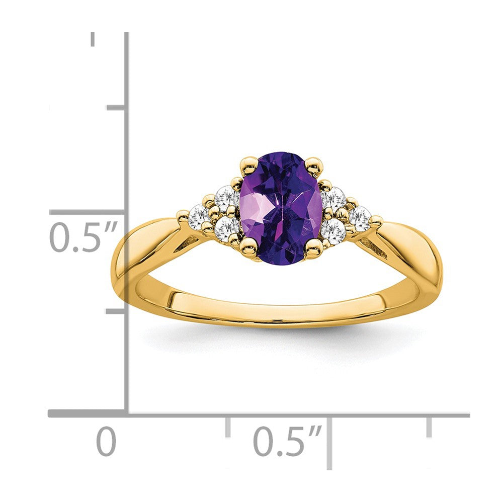 Solid 14k Yellow Gold Simulated Amethyst and CZ Ring