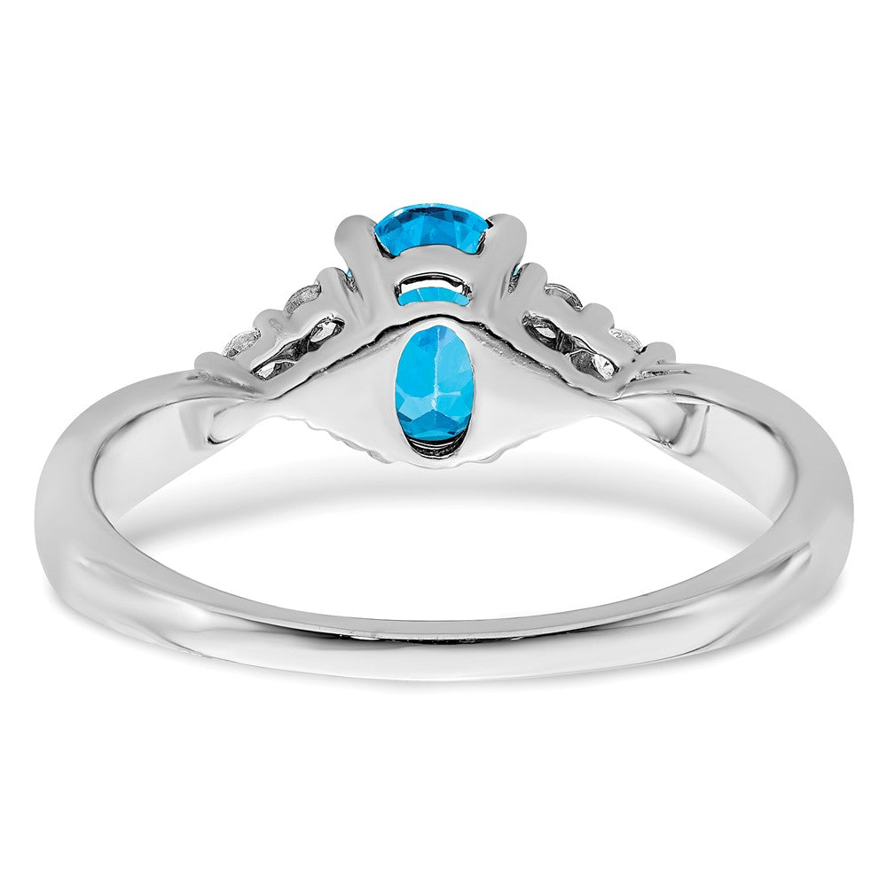 Solid 14k White Gold Simulated Blue Topaz and CZ Ring