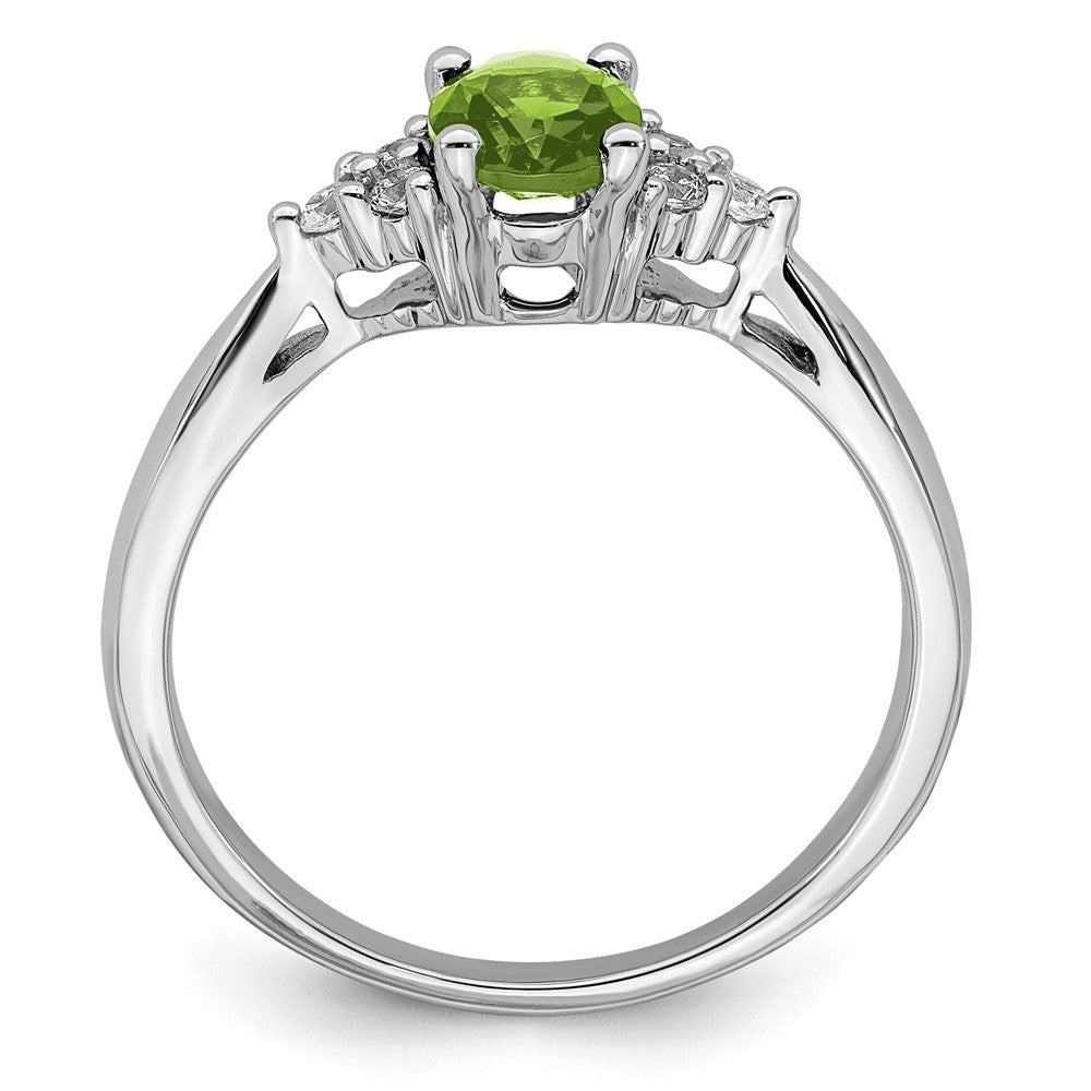 Solid 14k White Gold Simulated Peridot and CZ Ring