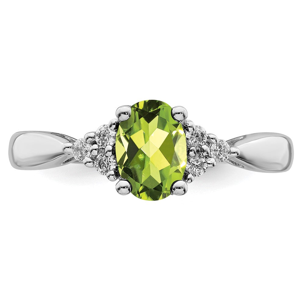 14k White Gold Peridot and Real Diamond Ring