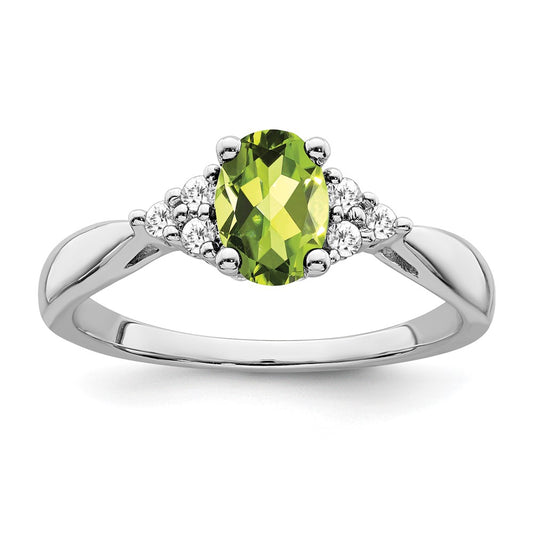 Solid 14k White Gold Simulated Peridot and CZ Ring