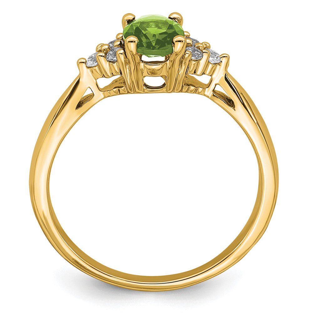 Solid 14k Yellow Gold Simulated Peridot and CZ Ring