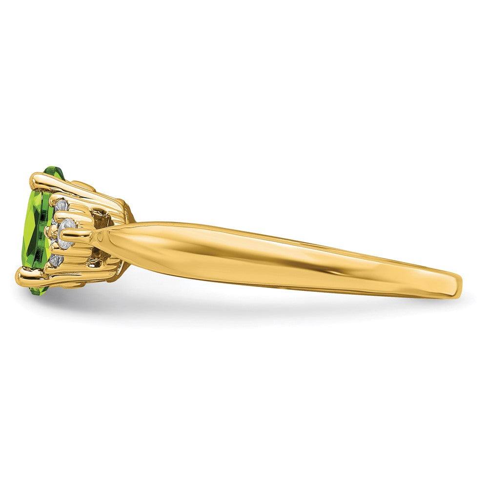 Solid 14k Yellow Gold Simulated Peridot and CZ Ring