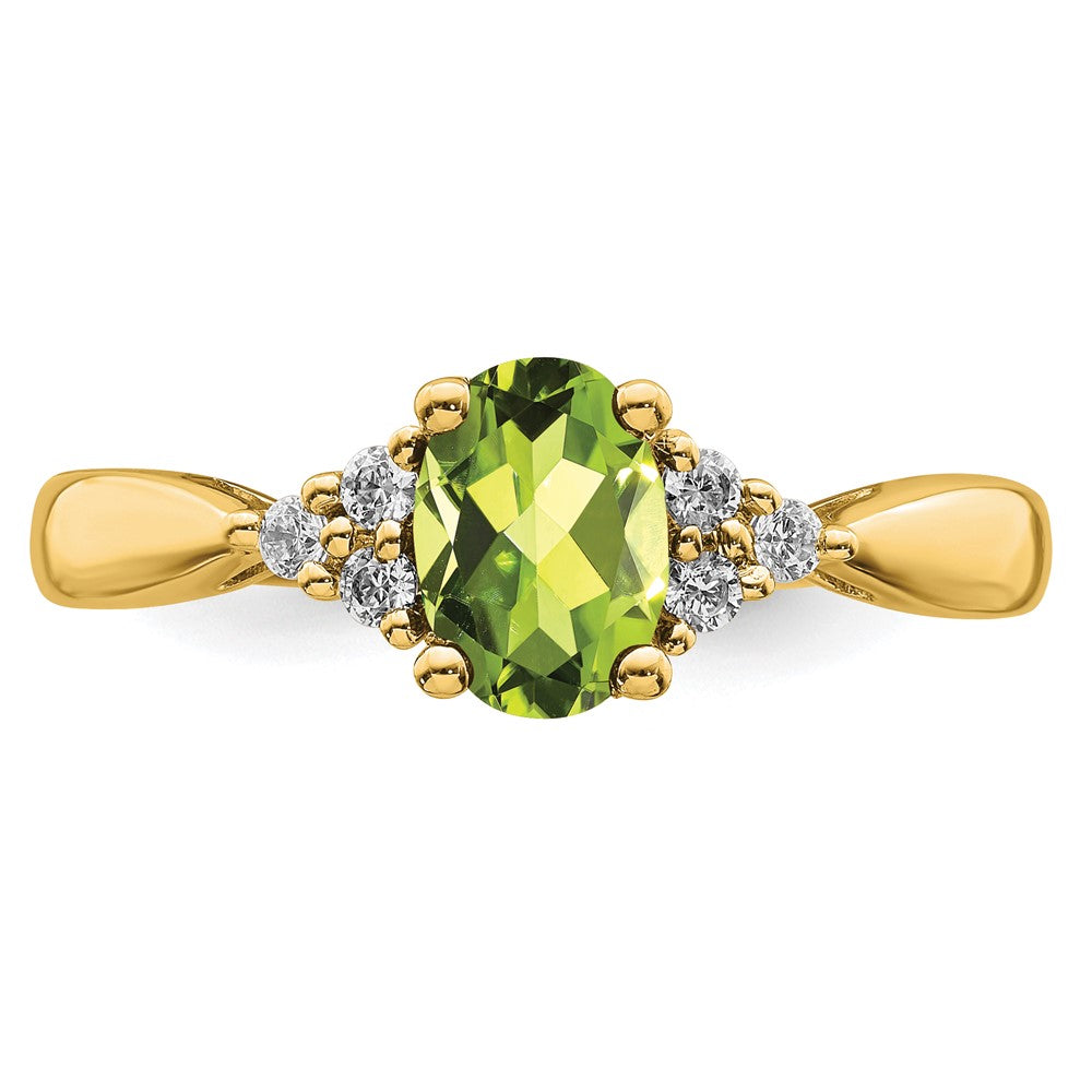 Solid 14k Yellow Gold Simulated Peridot and CZ Ring