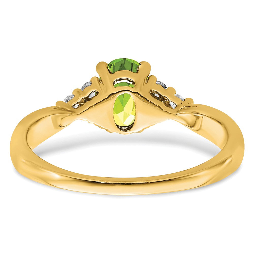 Solid 14k Yellow Gold Simulated Peridot and CZ Ring