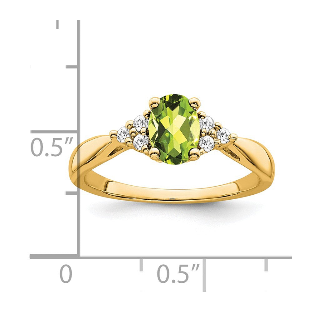 Solid 14k Yellow Gold Simulated Peridot and CZ Ring