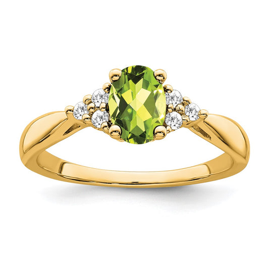 Solid 14k Yellow Gold Simulated Peridot and CZ Ring