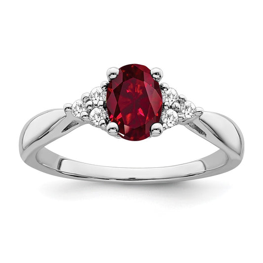 14k White Gold Created Ruby and Real Diamond Ring