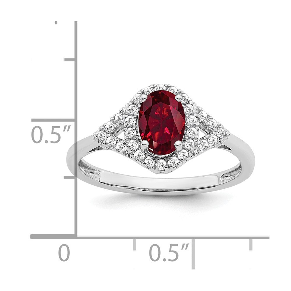 14k White Gold Oval Created Ruby and Real Diamond Ring