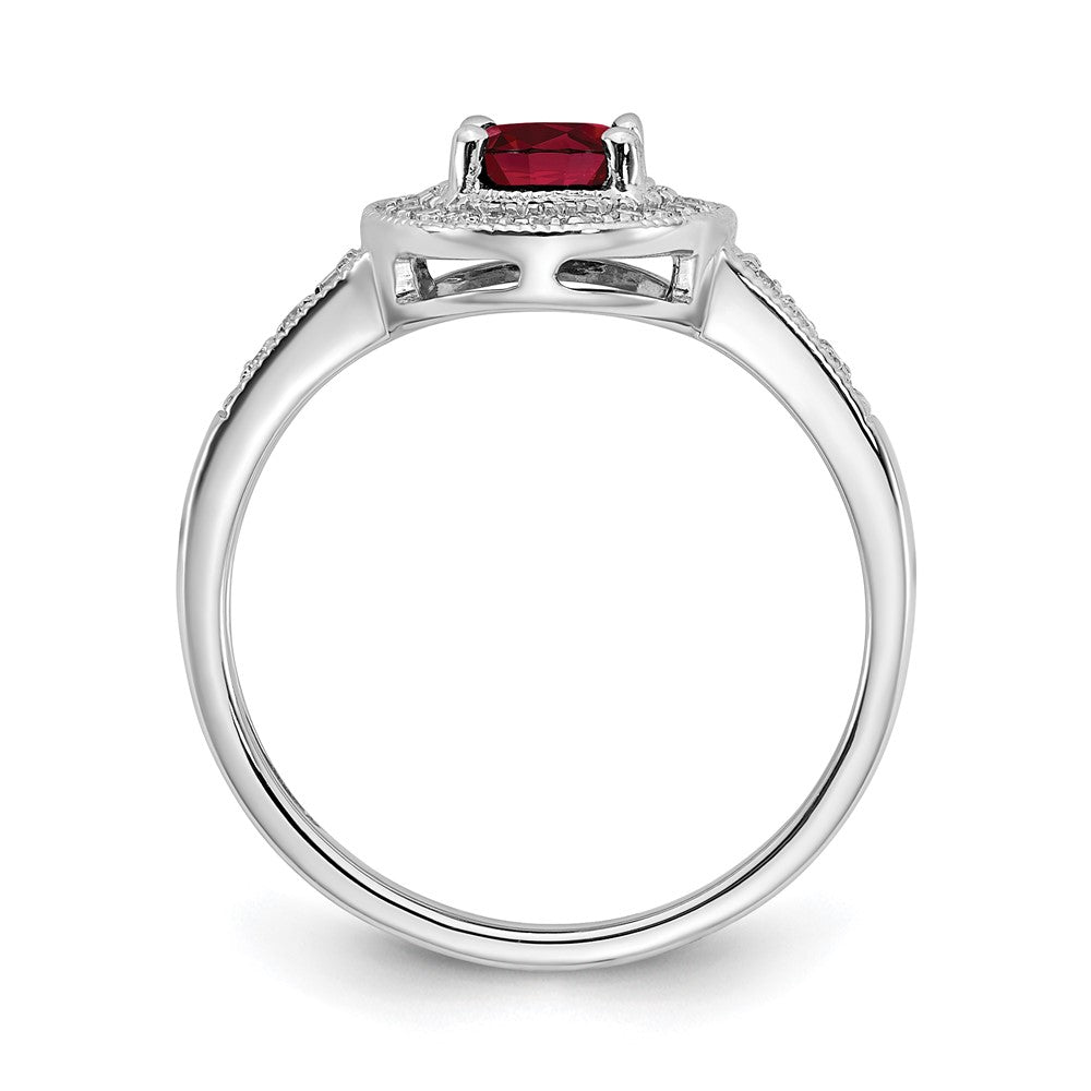 14k White Gold Oval Created Ruby and Real Diamond Halo Ring