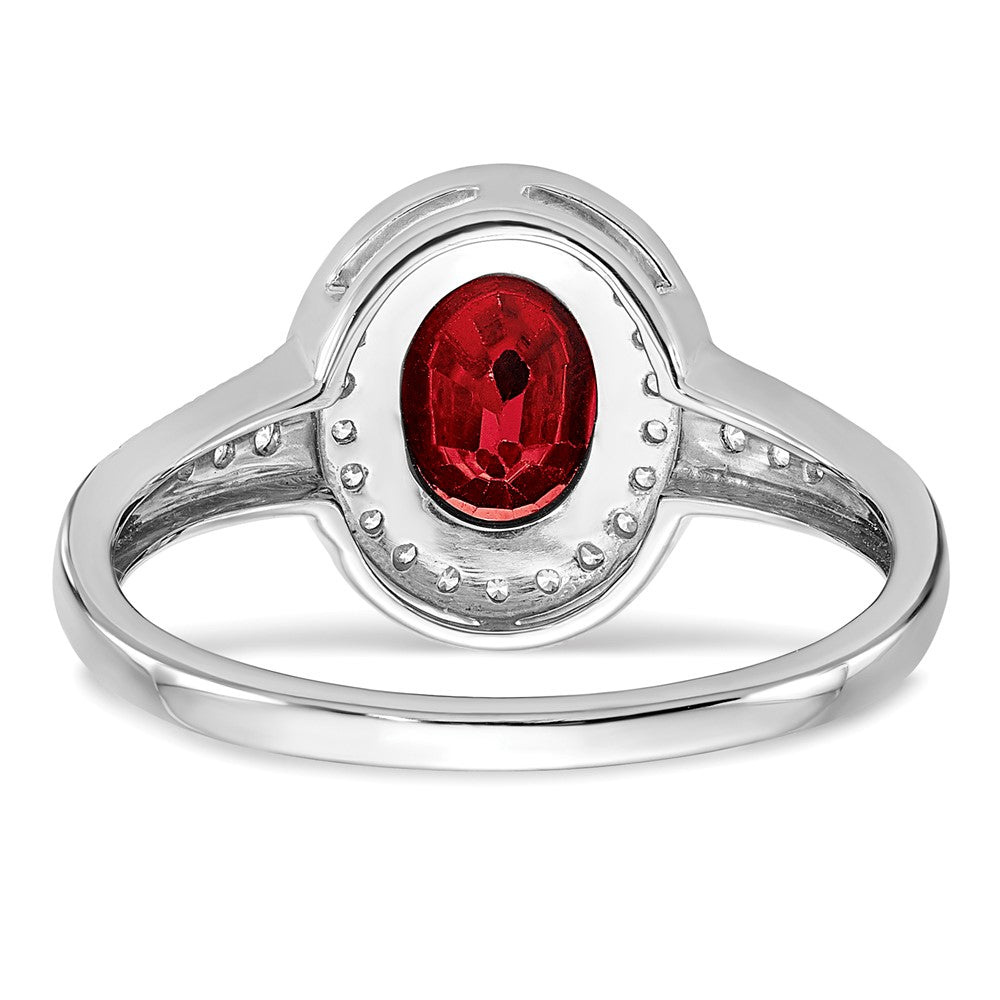 14k White Gold Oval Created Ruby and Real Diamond Halo Ring