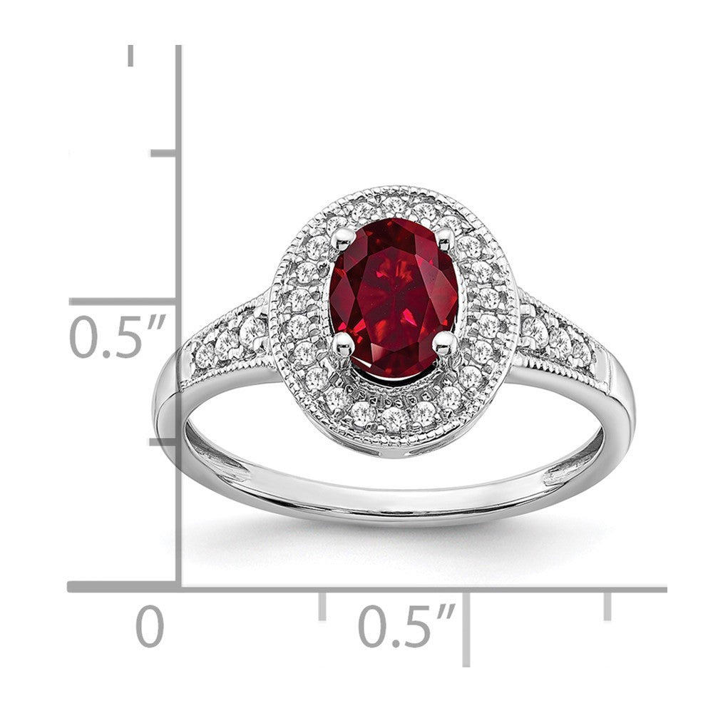 14k White Gold Oval Created Ruby and Real Diamond Halo Ring