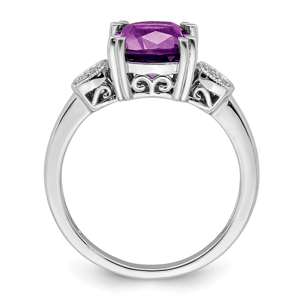 Solid 14k White Gold Simulated Amethyst and CZ Ring