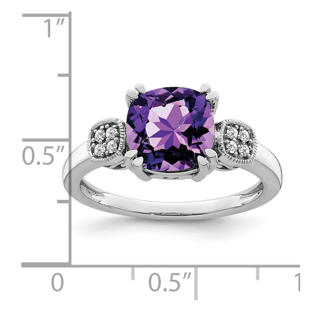 Solid 14k White Gold Simulated Amethyst and CZ Ring