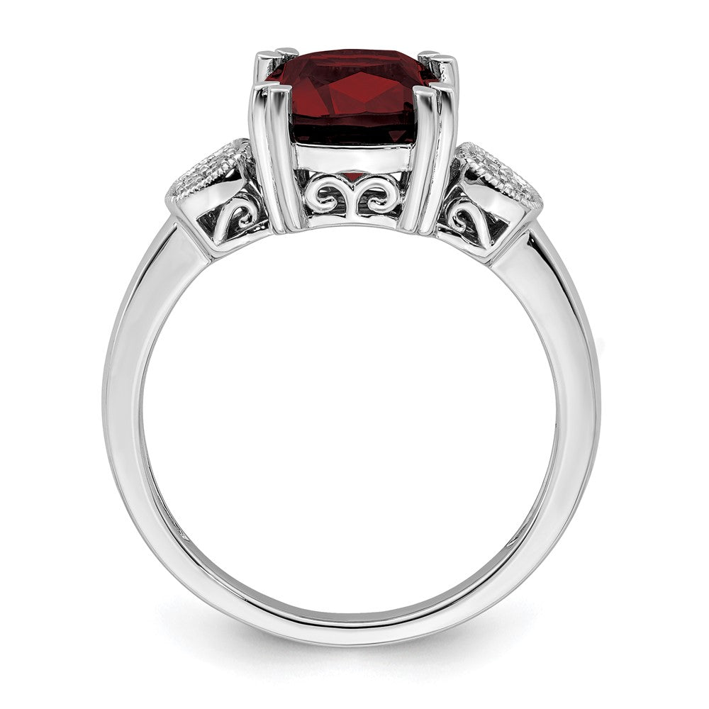 14k White Gold Garnet and Real Diamond Ring