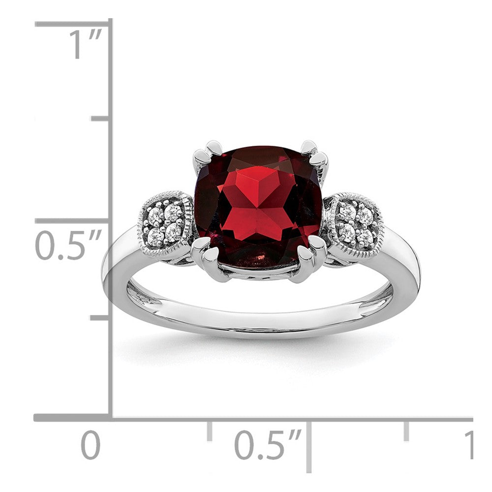 14k White Gold Garnet and Real Diamond Ring